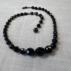 Vintage Western Germany Graduated Black Bead Choker Necklace